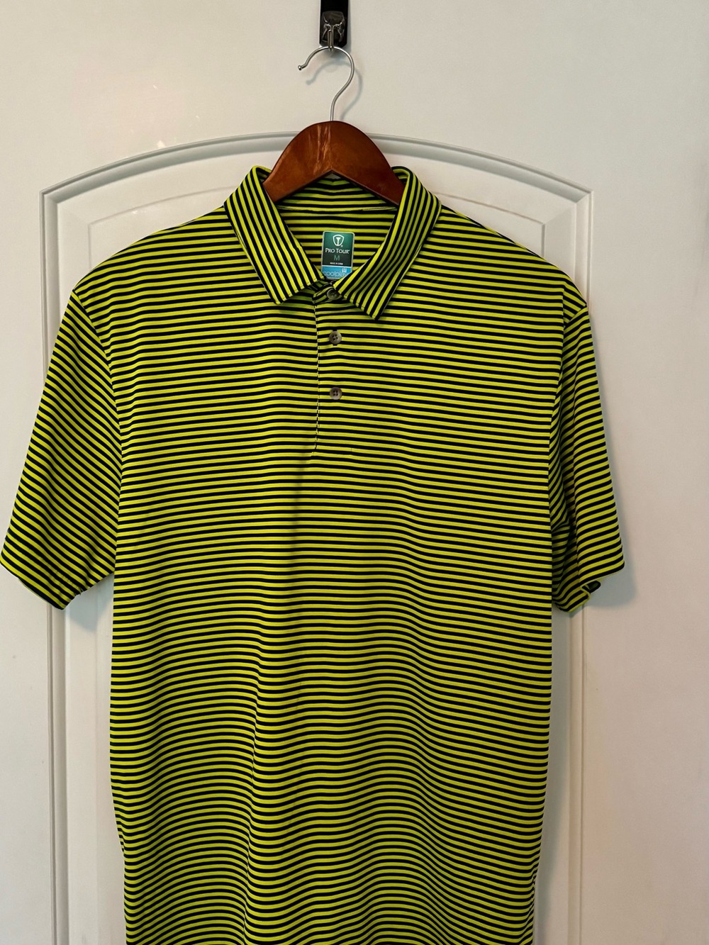 Pro Tour Men's Green/Blue Striped Polo Shirt size Medium